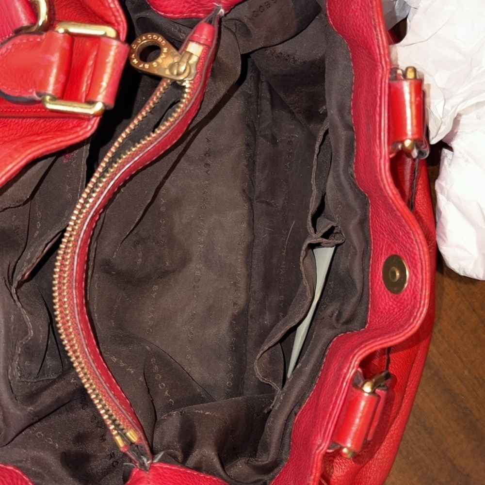 Marc Jacobs satchel shoulder /Crossbody bag leather holiday red 3 compartment - Picture 17 of 17